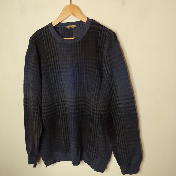Lenor Romano Merino Wool Sweater Plaid Black Brown Blue - Picture 2 of 9